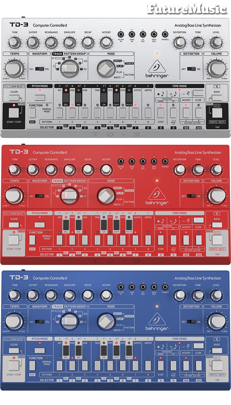 Behringer TD-3 Silver Red Blue Colorways FutureMusic