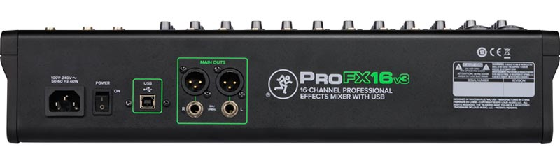 Mackie ProFX16v3 Effects Mixer With USB Review by FutureMusic - Rear View - Copyright 2020 FutureMusic