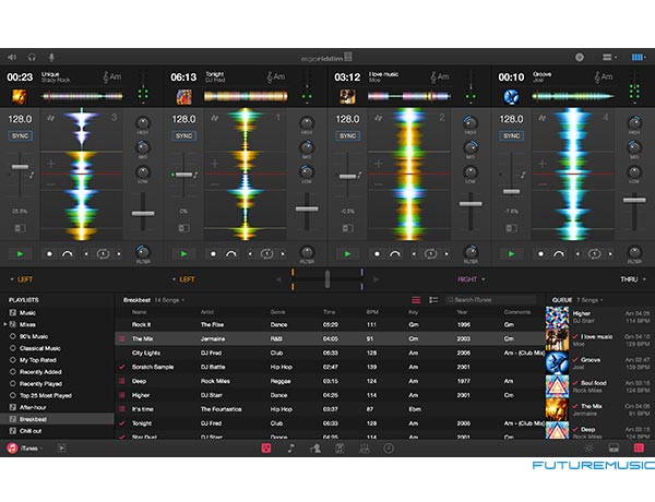 algoriddim-djay-pro 4 horizontal decks waveforms