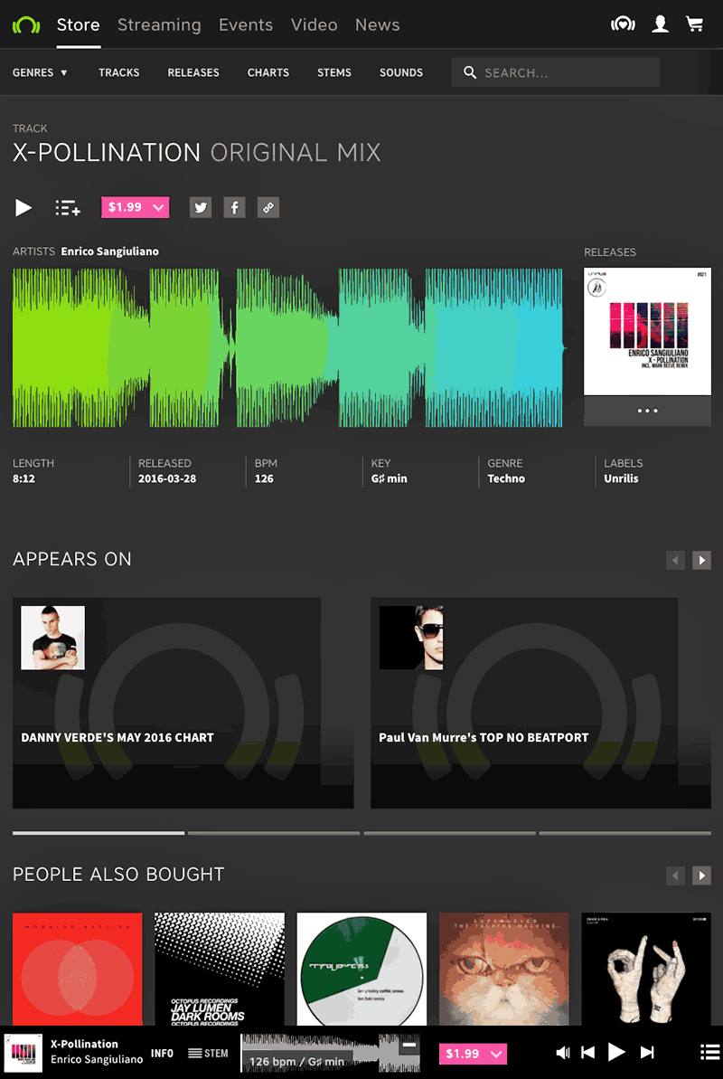 beatport website store interface