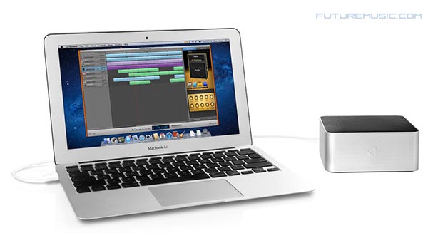 The BassJump is not small, which questions its portability, but perfectly complements the MacBook's aesthetics